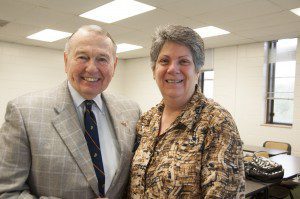 Spring 2016 - Sister Annie Dougherty and Saint Leo University history instructor Tom Draude. Sister Dougherty talked to an undergraduate history class during the spring semester. Photo credit: Saint Leo University.