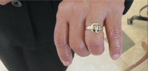 The traditional Benedictine ring is a symbol of total commitment to God and to the Benedictine life.